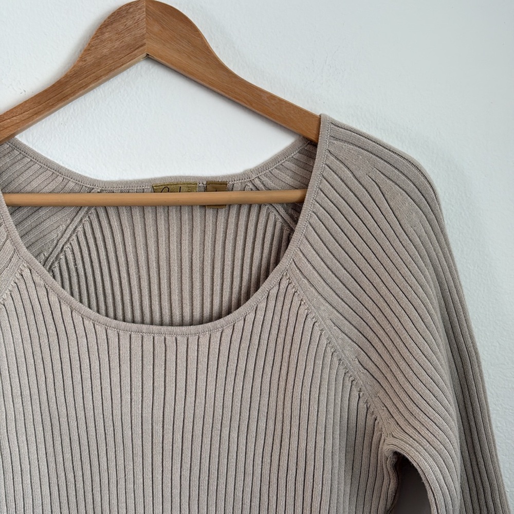 Vintage Caslon Beige Ribbed scoop neck 3/4 sleeve shirt Large
